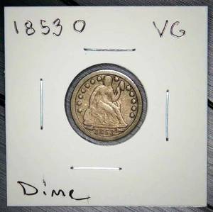 lot 6 image: 1853 O Liberty Seated Dime VG, Original Surfaces
