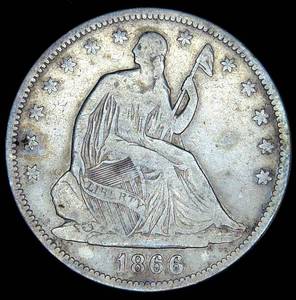 lot 23 image: 1866 Liberty Seated Half Dollar, Motto, VG