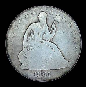 lot 35 image: 1865 S Liberty Seated Half Dollar - Old Cleaning
