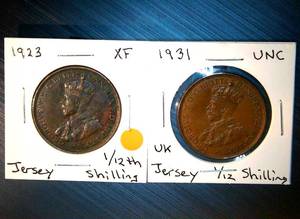 lot 36 image: (2) Better Quality British State of Jersey 112th Shilling Coins