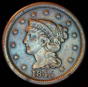 lot 41 image: 1845 VF Braided Hair Large Cent, Original Surfaces
