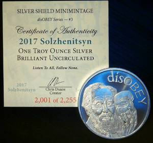 lot 44 image: Limited 2017 BU Silver Shield 999 Silver Solzhenitsyn Series #3, 2,001 of 2,025