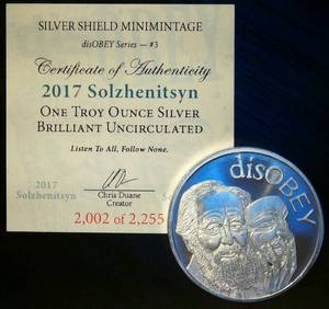 lot 45 image: Limited 2017 BU Silver Shield 999 Silver Solzhenitsyn Series #3, 2,002 of 2,025