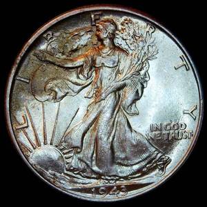 lot 56 image: Uncirculated 1943 Walking Liberty Toner, Original Bank Roll, High Grade & Beautiful