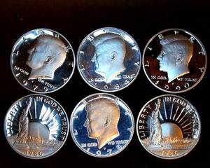 lot 58 image: Collection of (6) Proof Clad Half Dollars