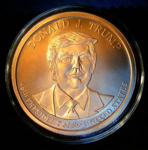 lot 59 image: Trump 1st Presidency 5oz .999 Fine Copper Round, Mint Fresh Capsule & Round