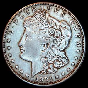 lot 63 image: XF 1921 D Morgan Silver Dollar, Original Surfaces