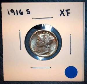 lot 76 image: XF 1916 S Mercury Dime, Original Surfaces wLuster