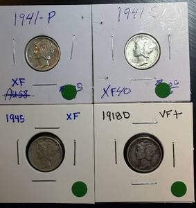 lot 77 image: (4) Better Quality Mercury Dimes