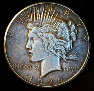 lot 86 image: XF 1926-S Silver Peace Dollar, appears to be retoned