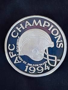 Nice 1994 AFC Champions San Diego Chargers 1 Troy Ounce (.999 Silver) Coin