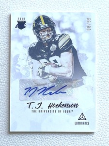 lot 17 image: 2019 T. J. Hockenson Panini Luminance RC Ink Autograph 0699 #RI-TJ Football Card