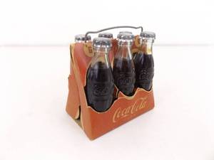lot 12 image: RARE Vintage 1940s Coke Miniature 6 Pack Carrier With Six (6) Glass Bottles