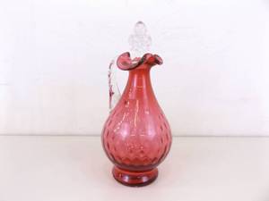 lot 13 image: Vintage Fenton Coin Dot Cranberry Glass PitcherWine Decanter wStopper
