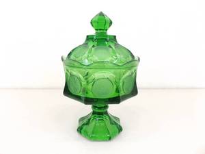 lot 24 image: Fostoria Emerald Green Coin Glass Wedding Bowl (Footed Dish) wLid