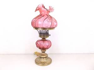 lot 33 image: Vintage Fenton 21 Cranberry Glass Paisley Pattern Lamp