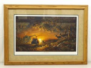 lot 36 image: Wood Framed 33 x 24 Terry Redlin Sunset Harvest