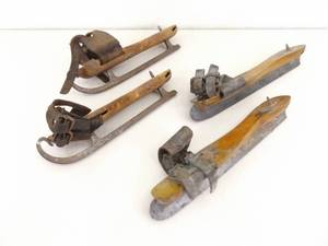 lot 59 image: 2 Pairs of Antique Wood on Metal Ice Skates