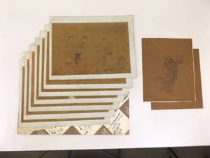 lot 70 image: Lot of 9 Antique Asian Silk Pencil Drawings