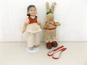 lot 89 image: Antique 13 Snow White Doll and Velveteen Rabbit Doll
