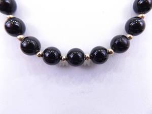 lot 103 image: 14k Yellow Gold Bead Accented and Clasp Black Onyx Necklace