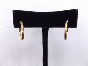 lot 111 image: 14k Yellow Gold Textured Hoop Hinged Earrings