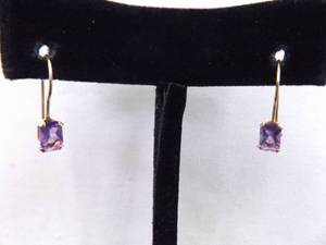 lot 113 image: 14k Yellow Gold Amethyst Hook Earrings
