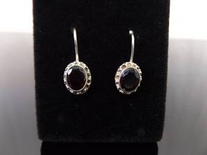 lot 129 image: .925 Sterling Silver Garnet Hook Earrings