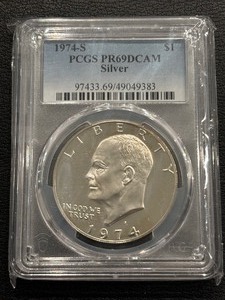 lot 21 image: 1974-S Eisenhower Silver Dollar Proof PCGS PR69 Deep Cameo