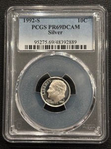 lot 22 image: 1992-S Roosevelt Silver Dime Proof PCGS PR69 Deep Cameo