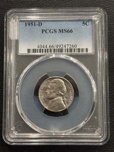 lot 29 image: 1951-D Jefferson Nickel PCGS MS66