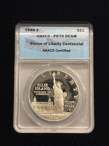 lot 35 image: 1986-S Statue of Liberty Proof ANACS PR70 Deep Cameo
