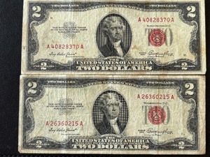 lot 89 image: 1953 Red Seal $2 Dollar Notes
