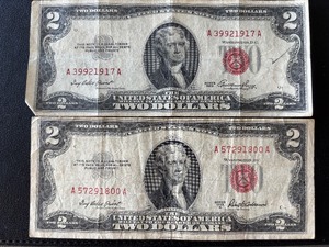 lot 117 image: 1953 Red Seal $2 Dollar Notes