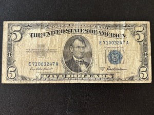 lot 119 image: 1953 A Blue Seal $5 Dollar Silver Certificate