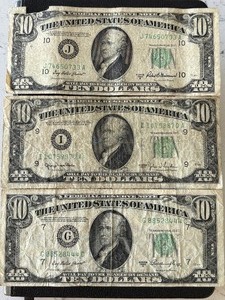 lot 120 image: 1950 Green Seal $10 Dollar Federal Reserve Notes