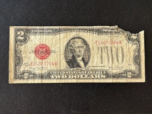 lot 121 image: 1928 G Red Seal $2 Dollar Note