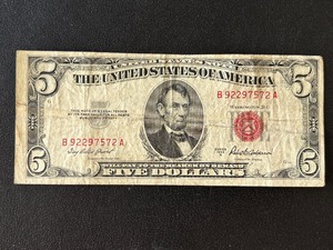lot 122 image: 1953 A Red Seal $5 Dollar Note