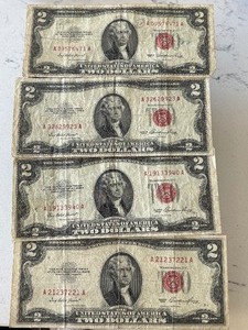 lot 123 image: 1953 Red Seal $2 Dollar Notes