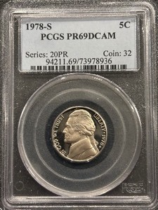 lot 160 image: 1978-S Jefferson Nickel Proof PCGS PR69 Deep Cameo