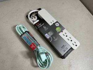 lot 175 image: New GE Surge Protector and 9 ft Fabric Covered Extension Cord