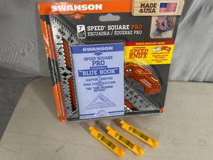 lot 189 image: New 7 inch Speed Square with Folding Utility Knife and 3 Line Levels