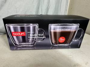 lot 215 image: New Bodum 2 Piece Set Bistro Double Wall Thermo Cups - 15 oz
