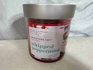 lot 232 image: New Signature Soy Plant Based Wax Blend 2 Wick Candle - Whipped Peppermint