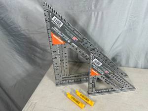 lot 233 image: New Swanson 12 inch Speed Square, 7 inch Speed Square and 2 Line Levels