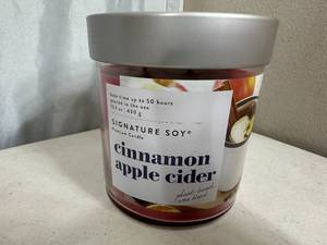 lot 304 image: New Signature Soy Plant Based Wax Blend 2 Wick Candle - Cinnamon Apple Cider