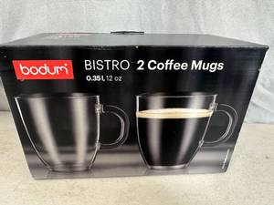 lot 322 image: New Bodum 2 Piece Set Bistro Double Wall Thermo Cups - 12 oz