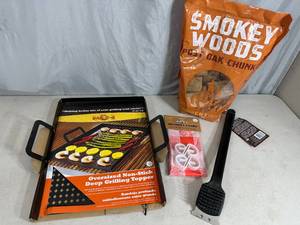 lot 38 image: New BBQ Accessories and Oak Wood Chunks for Smoking