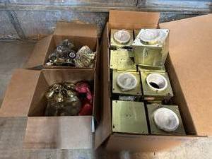 lot 56 image: Large Lot of New and Used Light Fixtures, Can Lights, Ceiling Fan Retrofit Lights, and More