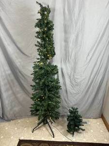lot 72 image: 6 ft Pre-Lit Skinny Tree, Small Table Top Tree